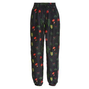 Cactus Print Silk Drawstring Pants